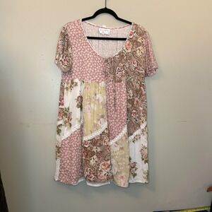 Rene Derhy Blouse Womens S Pink Tunic Floral Crochet‎ Zipper Lined Relaxed Fit